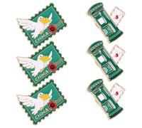 VERDANVERSE 6 Pièces Épingle Vintage en Métal Vert Forme de Boîte aux Lettres et Pigeon Voyageur, Légère et Facile à Épingler Usage Quotidien et Rassemblements à Thème