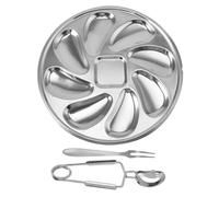 VERDANVERSE Assiette à Huîtres Acier Inoxydable Set avec Fourchette et Pince Plateau de Service pour Fruits de Mer Plateau Snack pour Huîtres et Moules Au Restaurant
