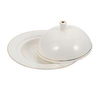 VERDANVERSE Assiette Céramique Dorée avec Couvercle Plat Steak Vaisselle Porcelaine Blanche pour Dessert et Repas Occidental Service Maison et Restaurant