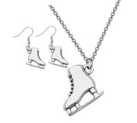 VERDANVERSE Bijoux Patinage 3d Unisexe en Argenté, Boucles D’oreilles et Collier Pendentif Patins à Glace, Accessoires Créatifs Hiver pour Filles, Sport et Loisirs, Ensemble 3 Pièces