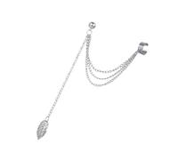 VERDANVERSE Boucle D'oreille Clip En Alliage Argenté Femme Accessoire Invisible Bijou Léger Pour Usage Quotidien Design Feuille Et Chaîne Unique