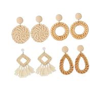 VERDANVERSE Boucles D’oreilles à La Mode En Rotin Tressé Faits Main 4 Paires Géométriques Légères Femme Pour Soirées Et Voyages Décorations D’oreilles Tendances