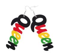 VERDANVERSE Boucles Oreilles Lettre Queen Bois Africain Pendantes Stylées Légères Décoration Visage Facile à Porter pour Fêtes et Usage Quotidien