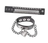 VERDANVERSE Bracelet Cuir Punk Multilayer à Rivets avec Pendentif Cœur et Chaîne Réglable Unisexe pour Cosplay Fête Halloween et Tenue Gothique