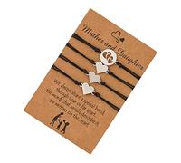 VERDANVERSE Bracelet Fil Ciré Noir avec Pendentif Cœur Acier Inoxydable Ensemble Tressé pour Fête des Mères Lien Garçon Fille Bracelets Fille Ajustables