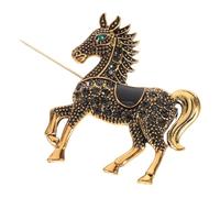 VERDANVERSE Broche Cheval Vintage en Cristaux Noirs, Épinglette pour Femmes, Accessoire pour Vêtements et Foulards, Bijou Animal Mignon, Présent Nouvel An Chinois, Broche Élégante et Légère