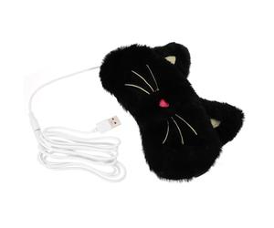 VERDANVERSE Cache-yeux Chauffant USB Noir Chat 3d, Masque de Sommeil Occultant Bandeau Réglable, Tissu Magnétique Oculaire pour Maison, Voyage et Détente
