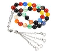 VERDANVERSE Chapelet Islamique en Agate Naturelle 33 Perles Alliage, Design Spécial Élégant, pour Grandes Réunions Musulmanes et Présents Religieux
