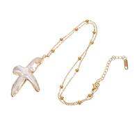 VERDANVERSE Collier Croix en Perles D’Eau Douce 45 CM pour Femme Pendentif Croix Baroque Doré Bijou de Foi Minimaliste Baptême et Fêtes Religieuses