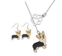 VERDANVERSE Collier et Boucles d'Oreilles Chien Corgi Adorables Pendentif et Boucles d'Oreilles pour Amateurs d'Animaux Bijoux Décoratifs Élégants au Quotidien