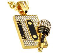 VERDANVERSE Collier Microphone Hip-hop Homme Femme, Chaîne Pendentif Cassette En Métal Doré, Bijoux Rappeur Streetwear Pour Fête Et Usage Quotidien, Style Urbain
