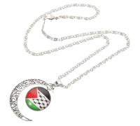 VERDANVERSE Collier Pendentif Palestinien Minimaliste En Alliage Argenté, Pendentif Lune Creux, Bijou Femme Élégant Pour Usage Quotidien Et Occasions Spéciales, Accessoire Décoratif Symbolique