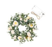 VERDANVERSE Couronne de Camélias Artificiels Verte Feuilles, Guirlande Décorative à Suspendre pour Porte D’entrée, Décoration Intérieure pour Fêtes et Maison, 1 Pièce Guirlande Lumineuse