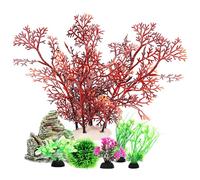 VERDANVERSE Ensemble de Décoration d'Aquarium 7 Pièces en Résine Synthétique Plantes Artificielles Réalistes Rochers et Grottes Décor pour Aquarium Poissons Betta et Poissons Rouges