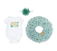 VERDANVERSE Ensemble Déguisement Bébé Vert Saint Patrick Combinaison Coton et Jupe Tutu en Tulle pour Fête et Carnaval Garçon et Filles 80 Cm