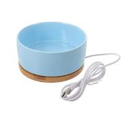 VERDANVERSE Gamelle Chauffante pour Chat en Céramique 350 ML, USB, Bleu Ciel, Petite Taille, Base Stable en Bois, pour Chatons et Petits Animaux en Extérieur, Bol d'eau Chauffante Anti-Gel