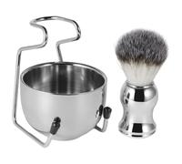 VERDANVERSE Kit de Blaireau de Rasage pour Hommes 3 Pièces Inox Kit de Bol à Raser Support pour Blaireau Brosse de Nettoyage Entretien Visage Rasage Quotidien