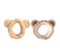 VERDANVERSE Lot de 2 Bandeaux de Maquillage en Peluche Ours Bandeaux de Soin du Visage Doux et Réutilisables Serrage-Tête pour Lavage du Visage Spa Couleurs Kaki et Rose Pâle