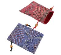 VERDANVERSE Lot de 2 Pochettes en Brocart de Soie Rouge avec Cordon et Perles en Bois, Double Couche, 12 X 16 Cm, Sachets de Rangement pour Bonbons, Bijoux et Présents de Fête, pour