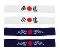 VERDANVERSE Lot de 4 Bandeaux Samouraï Japonerie en Coton Absorbant, Blanc et Bleu Motif Dragon, Taille Réglable à Nouer, Bandeaux Anti-transpiration pour Karaté, Sport, la Cuisine et
