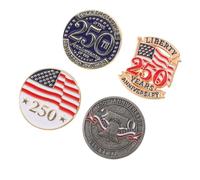 VERDANVERSE Lot de 4 Broches Souvenir Rondes Drapeau Américain 250E Anniversaire Épingles Patriotiques pour Vétérans Accessoires Costume et Paquet à Dos Bijoux pour Fête Nationale 4