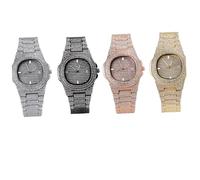 VERDANVERSE Montre Homme Quartz à Bracelet Acier Inoxydable avec Zircon et Montre de Mode Hip Hop Résistante Design Élégant pour Homme