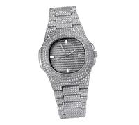 VERDANVERSE Montre Homme Quartz Hip Hop avec Bracelet Acier Argenté et Zircon Mode pour Homme Femme