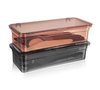 VERDANVERSE Organisateur D'Argenterie Avec Couvercle 2 PièCes BoîTe De Rangement De Cuisine En Plastique Transparent 10.63X4.72X2.76 Pouces Plateau ÉGouttoir Pour Ustensiles De Cuisine