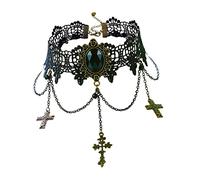 VERDANVERSE Pendentif Croix Gothique Strass Pour Halloween Choker Vintage Ras Du Cou Accessoire De Costume Élégant Et Brillant