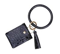 VERDANVERSE Porte-Monnaie PU à Motif Grain Mini Bourse avec Bracelet Porte-clés Élégant pour Femme Pochette à Cartes Sécurisée Noire