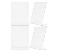 VERDANVERSE Présentoir de Table Acrylique T-shape Transparent 4 Pièces 15 x 10 cm Porte-afficheur Vertical pour Carte et Signalétique Support Stable pour Bureau et Restaurant