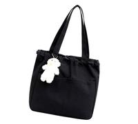 VERDANVERSE Sac à Bandoulière Toile Noire pour Femme Sac Fourre Tout Décontracté avec Cordon de Serrage Shopping et pour Voyage Plage et Usage