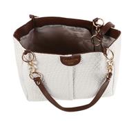 VERDANVERSE Sac à Main Tissé Cuir PU Élégant pour Femmes Sac Fourre Tout Moyen et Confortable Convertible pour Plage Blanc et Marron