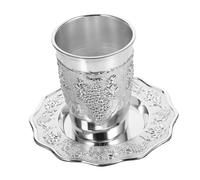 VERDANVERSE Set de Coupe Kiddush avec Soucoupe Cup Judaica Shabbos pour Vin de Fête Option pour Passover Cadeau Symbolique de Tradition Juive