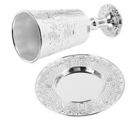 VERDANVERSE Set de Tasse Kiddush Shabbat Alliage de Zinc avec Soucoupe Vintage Coupe Juive Délicate pour Célébrations Spirituelles