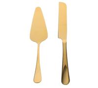 VERDANVERSE Set Dustensiles Pâtisserie Acier Inoxydable Couteau à Gâteau Dentelé et Pelle Longue pour Découpe et Service Adapté pour Gâteau Pizza Poignée Ergonomique Dorée Coffret Cadeau