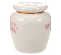 VERDANVERSE Urne Funéraire en Céramique 600 ML pour Chien et Chat avec Empreintes de Pattes et Cœurs, Mini Urne Étanche pour Cendres D’Animaux de Compagnie, Coffret Commémoratif Décoratif