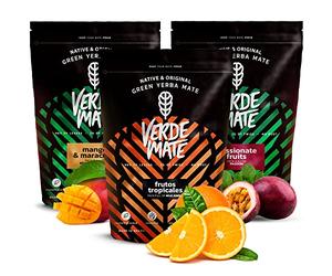 Verde Mate Green Mango & Maracuya | Set Yerba Maté Fruité Avec Fruits Tropicaux | Thé Vert Brésilien | 3x500g