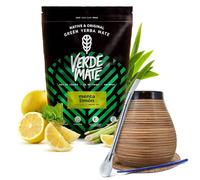 Verde Mate Green Menta Limon yerba mate set with accessories | Menthe et citron yerba mate | Calebasse, bombilla et accessoires | Caféine naturelle | Yerba mate brésilien | 500g | 0,5kg