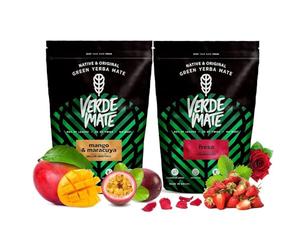Verde Mate Green Yerba Mate Vert Fruitée Pack 2 Mango Maracuya Fresa | Découvrez le yerba maté vert du Brésil aux arômes fruités de mangue, fruit de la passion et fraise dans ce lot de deux