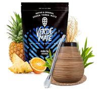 Verde Mate Mas IQ 500g Yerba Mate Kit Calebasse Céramique Bombilla | Set yerba mate Verde Mate Mas IQ 500g avec calebasse céramique, bombilla en acier inoxydable et dessous de verre