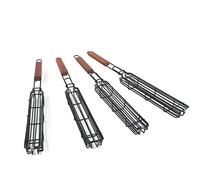 Verdelife Lot de 4 paniers à brochettes anti-adhésifs pour barbecue avec poignée en bois résistant à la chaleur pour légumes, crevettes, fruits de mer