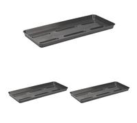 VERDENIA Draco Soucoupe de Pot de Fleurs, pour Plantes et Herbes, pour l'extérieur, en Plastique, léger et Stable, rectangulaire, 36 x 14 x 2 cm, Graphite (Lot de 3)