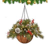 Verdure de Noël | avec lumières pour décoration d'intérieur - Panier de artificielles - Décorations de Noël d'extérieur pour intérieur, jardin, terrasse, cour, porche, allée, clôture, ferme