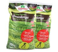 Verdurmax 2 x 20 kg d'engrais pour gazon Printemps & Été - Engrais à libération prolongée avec azote pour 2000 m² de gazon vert luxuriant - Sans danger pour les chiens - Compatible avec épandeur