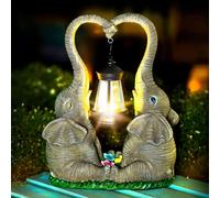 Vereemy Lot de 2 statues d'éléphant avec lampes solaires à LED - Statue d'éléphant porte-bonheur pour extérieur, Saint-Valentin, cour, terrasse, porche, maison pour femme