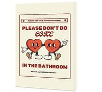 VERENIX Poster rétro « Please Dont Do Coke In The Bathroom » - Motif cœurs animés beige - Décoration murale amusante pour salle de bain - 40,6 x 61 cm - Sans cadre