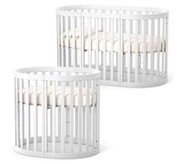 Veres Rom Lit bébé ovale (90x70 cm), kit d'extension sur lit (140x70 cm) + matelas - Blanc
