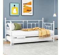VERFARM Lit de jour 90 x 200 cm avec lit extensible - Canapé-lit simple avec sommier à lattes - Pour chambre d'amis, lit d'adolescent - Lit en métal, lit de jour pour chambre à coucher, salon - Blanc