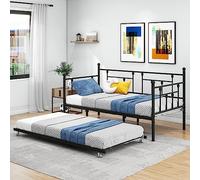 VERFARM Lit de jour, 90 x 200 cm, avec lit extensible, sommier à lattes, pour chambre d'amis, lit d'adolescent, en métal, noir